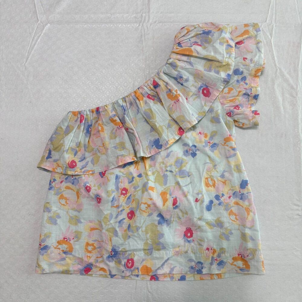 Something Navy One-Shoulder Ruffled Blouse Pastel Floral Women's XXS